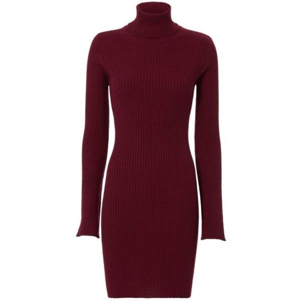autumn cashmere turtleneck dress maroon color long sleeves, size Large